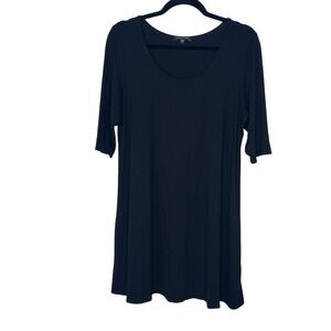 EILEEN FISHER Dress Rayon Stretch Jersey Mini Black Minimalist LARGE Jersey